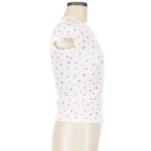 Skims Soft Lounge Lace T-shirt Neon Orchid Rose Print Ribbed Short Sleeve Rose - Picture 4 of 7